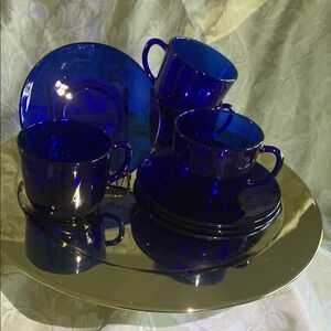 Bormioli Rocco Vintage Cobalt Blue Glass Tea or Coffee for 4-All 8 pc